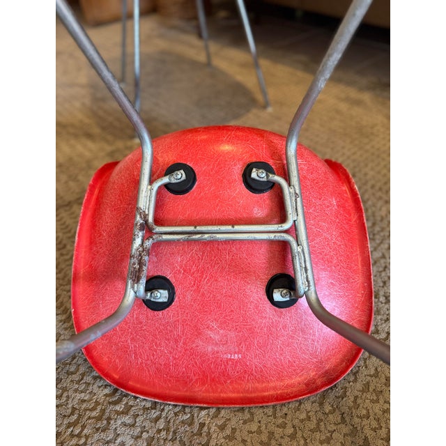 Original Set of 3 Molded Fiberglass Shell Chair, Designed by Charles and Ray Eames for Herman Miller, Dated 1970 For Sale In Houston - Image 6 of 12