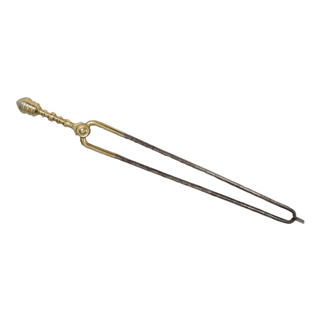 Antique American Brass and Steel Fireplace Tongs For Sale
