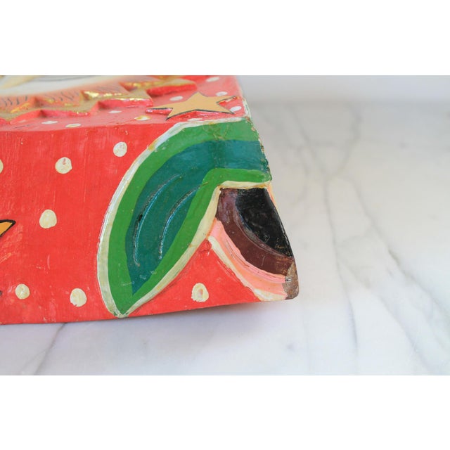 Vintage Handcrafted Painted Wooden Sun Face Wall Hanging For Sale - Image 10 of 10