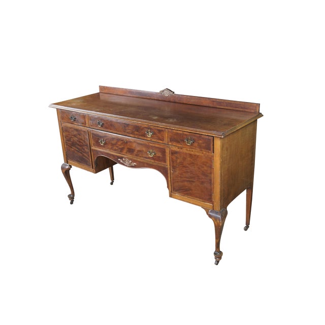 French Country Antique French Country Queen Anne Style Mahogany Burl Buffet Sideboard Server For Sale - Image 3 of 18