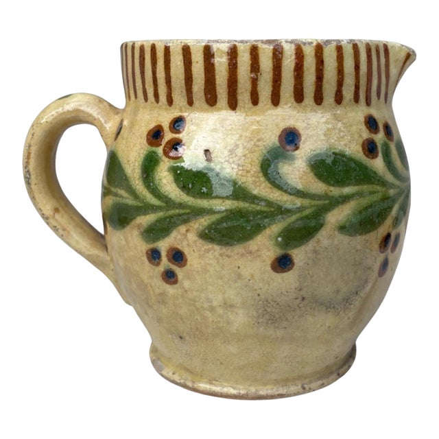 French Pottery Pitcher Savoie With Leaves , Circa 1890 For Sale