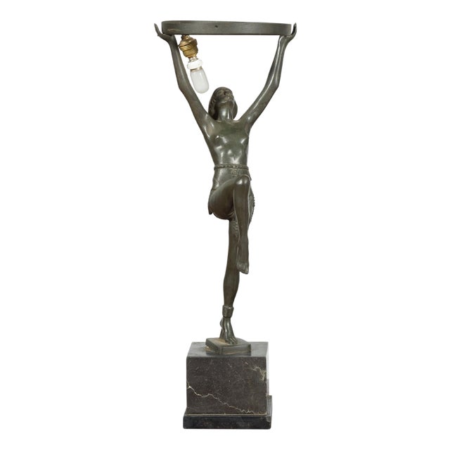Vintage Art Deco Style Lost Wax Cast Bronze Table Lamp Depicting a Young Dancer For Sale