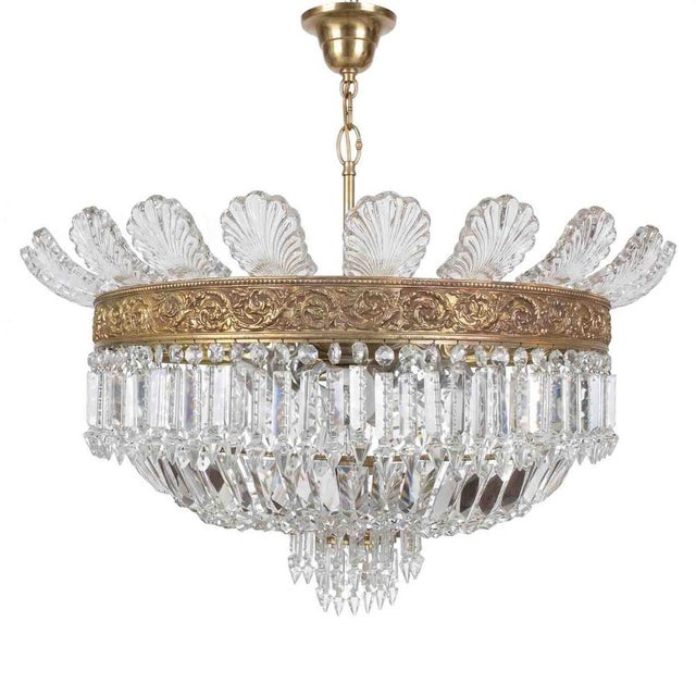 Large Italian Gilded Bronze and Crystal 6-Light Chandelier, 1960s For Sale - Image 11 of 16