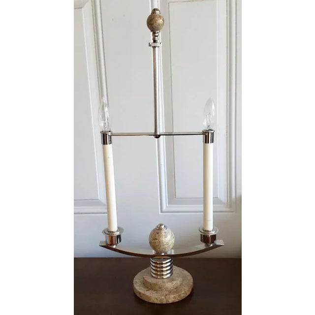 Mid-Century Modern Vintage 1990s Frederick Cooper Natural Stone and Chrome Two Light Table Lamp For Sale - Image 3 of 9