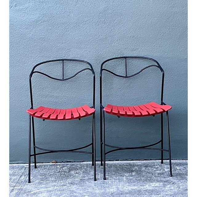 Mid 20th Century Vintage Wrought Iron Slat Chairs After Arthur Umanoff - A Pair For Sale - Image 5 of 12