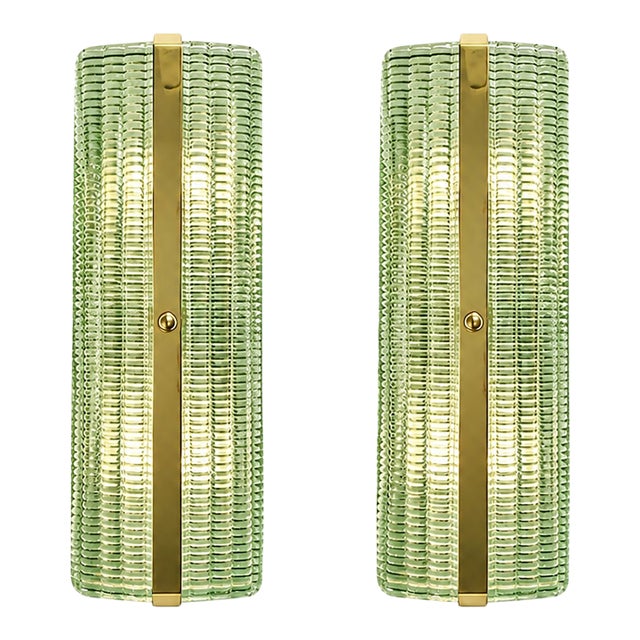 Contemporary Rectangular Murano Glass Wall Sconces With Chrome Finish – Set of 2 by SimoEng For Sale