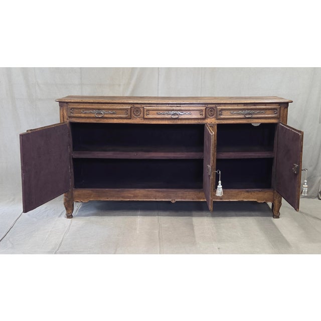 French Provincial Antique 19th Century French Provincial Oak Buffet With Lined Interior For Sale - Image 3 of 18