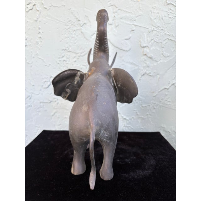 Vintage Hand-Cast Brass Elephant Sculpture With Raised Trunk For Sale In Orlando - Image 6 of 9