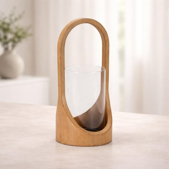 Modern Arched Wood Candle Holder with Glass Hurricane 14"H For Sale - Image 3 of 4