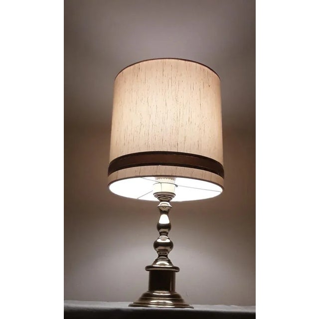 1970s Vintage German Table Lamp with Brass Base and Cream-Colored Fabric Shade, 1970s For Sale - Image 5 of 7