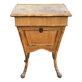 Late 19th Century Wicker Bamboo Side-Table For Sale
