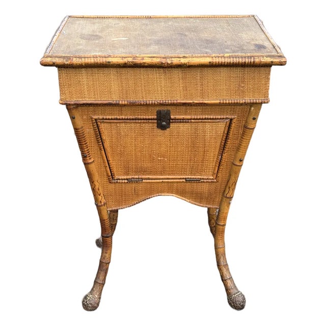 Late 19th Century Wicker Bamboo Side-Table For Sale