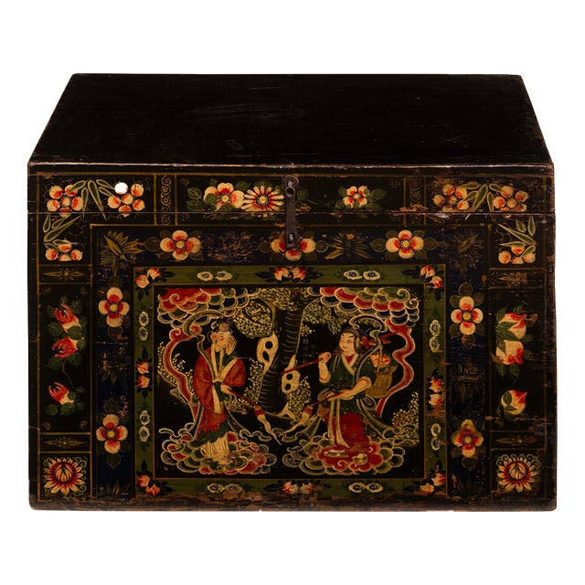 Chinese Black Painted Opera Chest, 1890s For Sale