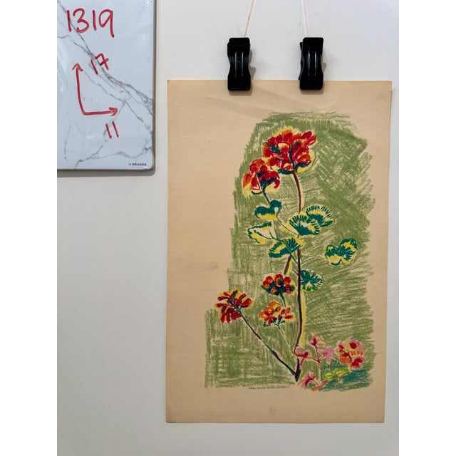 1950s Henry Emil Salloch Original Watercolor on Paper Botanical Sketch of Red and Orange Geraniums. For Sale - Image 5 of 5