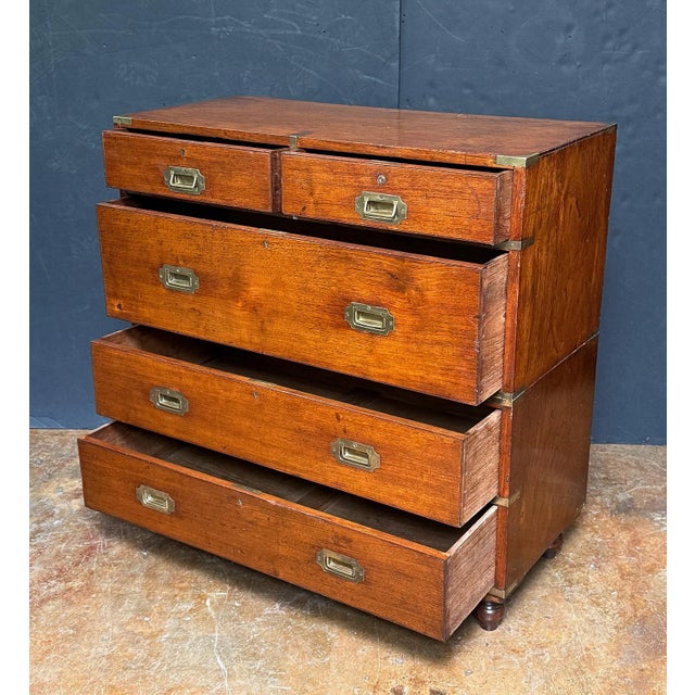 British Military Officer's Campaign Chest or Dresser of Brass-Bound Teak For Sale - Image 4 of 14