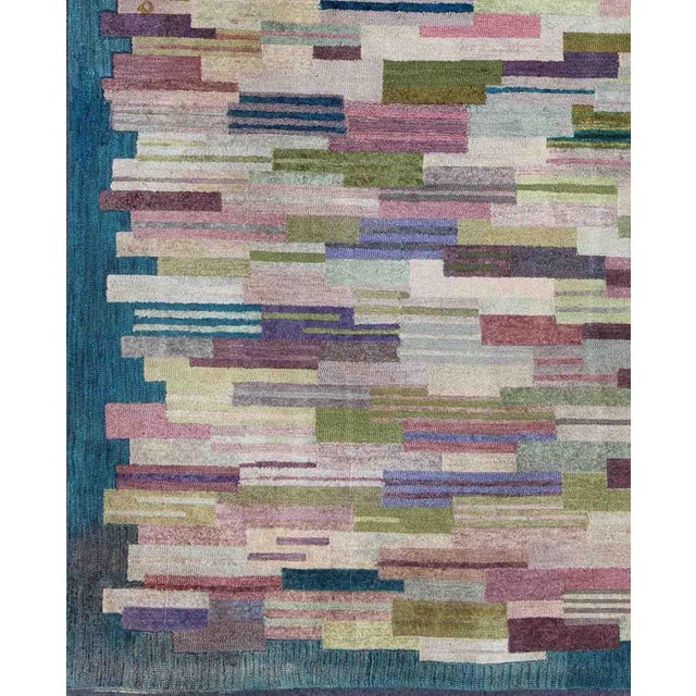 American Large American Hooked Rug by George Wells With a Modern Design and Modern Colors 9'0" X 12'3" For Sale - Image 3 of 10