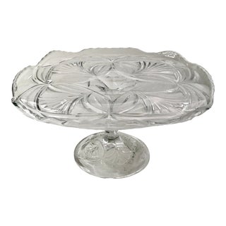 Early 20th Century Geometric Pressed Glass Cake Stand For Sale