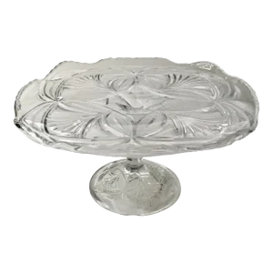 Early 20th Century Geometric Pressed Glass Cake Stand