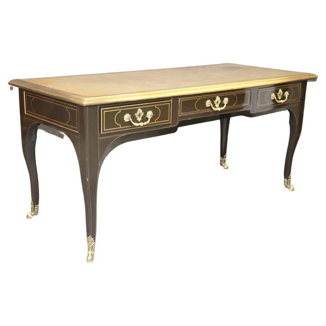 Baker Collector's Edition Brass Bound Leather Top Louis XV Bureau Plat For Sale - Image 13 of 13