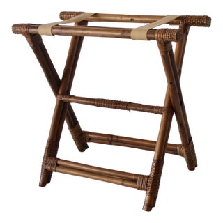 Vintage Bamboo Luggage Rack Stand Willow Reed Details Mid-Century Modern For Sale