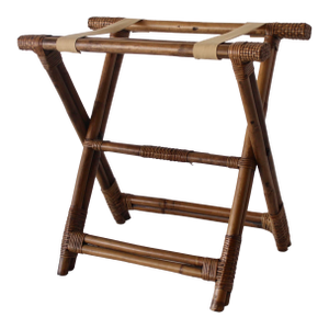 Vintage Bamboo Luggage Rack Stand Willow Reed Details Mid-Century Modern