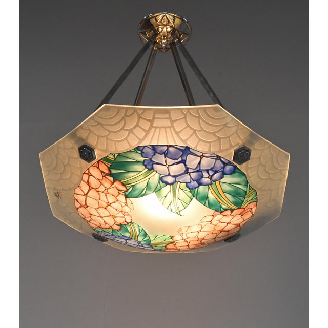 French Art Deco Pendant Light by Loys Lucha - 1930 Chandelier France For Sale - Image 6 of 12