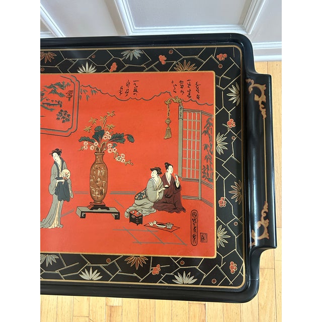 1970s Vintage Drexel Heritage Et Cetera” Hand-Painted Chinoiserie & Black Lacquer Coffee Table For Sale - Image 5 of 9