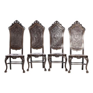 Walnut High-Backed Chairs, 19th Century, Set of 4 For Sale