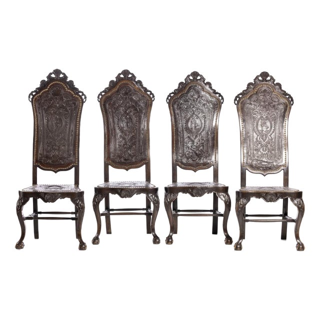 Walnut High-Backed Chairs, 19th Century, Set of 4 For Sale