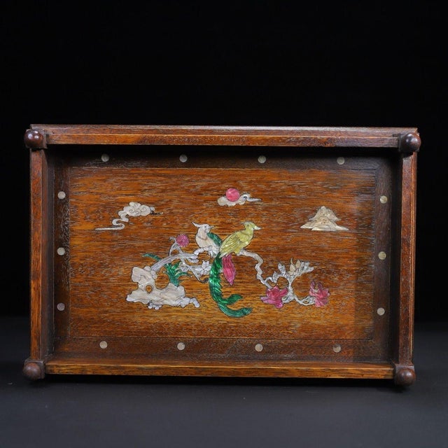 Late 20th Century Huali Rosewood Tray Box Inlaid With Mother-of-Pearl For Sale - Image 5 of 10