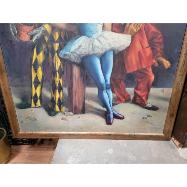 Wood Painting by Max Hermann Clowns Circa. 1948 Large-Scale For Sale - Image 7 of 15