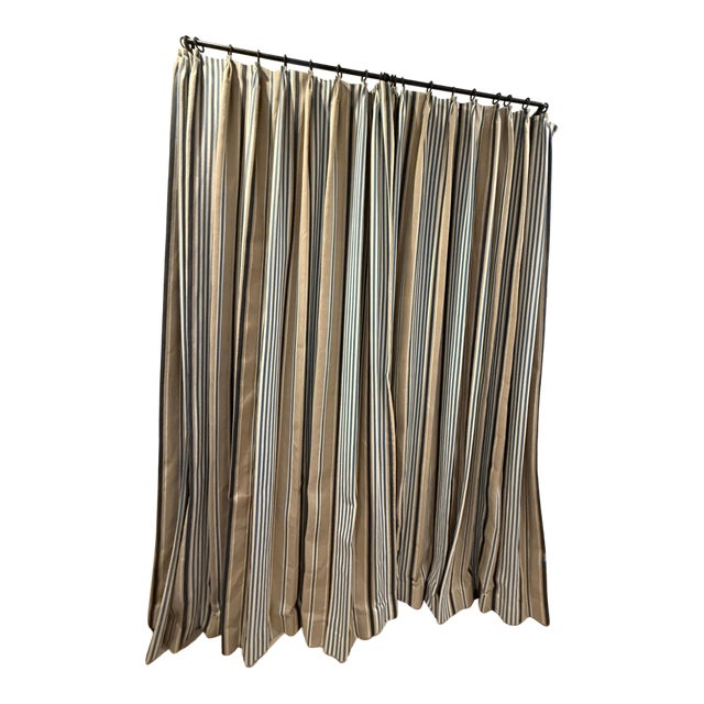 Schumacher Minzer Cotton Stripe Curtain Panels - Set of 2 For Sale