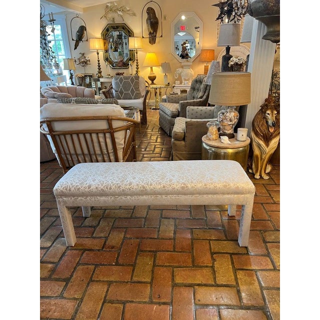 Milo Baughman Mid-Century Modern Parsons Bench in Abstract Champagne Upholstery For Sale - Image 4 of 15