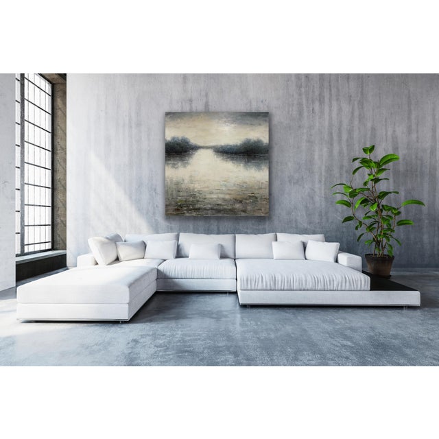 Moody Abstract River Reflection Painting - Large Canvas For Sale - Image 4 of 9