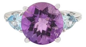 Exquisite 9.8 Mm Round Amethyst & Topaz Trio Ring in 925 Sterling Silver - Size 7