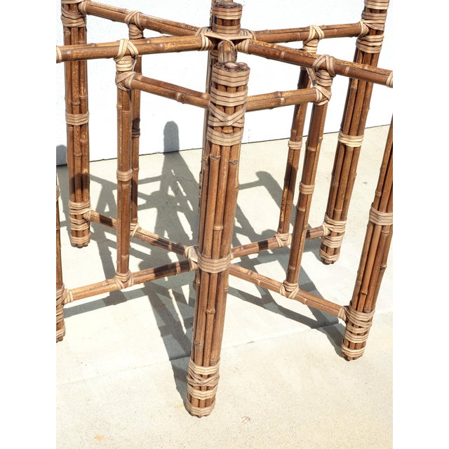 Vintage McGuire Organic Modern Bamboo Rattan Round Dining Table W Leather Straps For Sale - Image 12 of 16