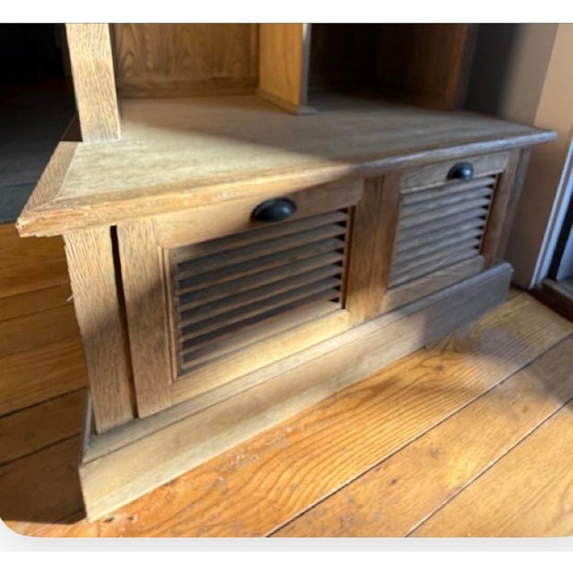 Brown Restoration Hardware Solid Oak Entry Locker Hall Tree With Bench & Shoe Storage For Sale - Image 8 of 9