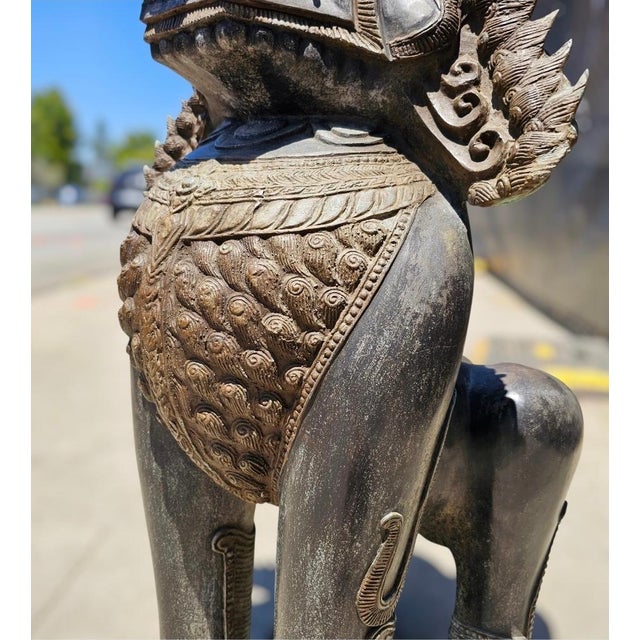 Late 20th Century Early 20th Century Monumental Bronze Khmer-Style Male Temple Guardian Statue For Sale - Image 5 of 13