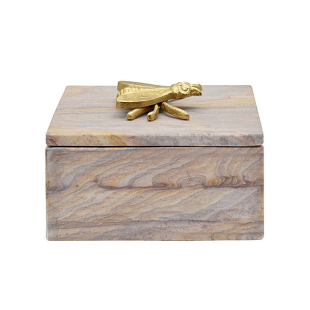 Contemporary Matthew Izzo Home Bee Golden Brown Bidaser Box With Brass Bee Handle For Sale - Image 3 of 6