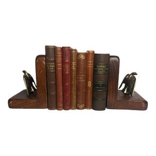 Antique Scandinavian Library Set of 7 – Brown, Burgundy & Cognac Leather Books For Sale