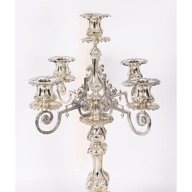 Antique Swedish Silver-Plated 5-Light Candelabras by A.G. Dufva, 19th Century, Set of 2 For Sale - Image 5 of 16