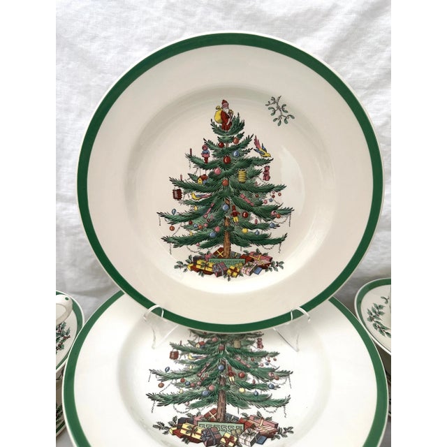 Green Vintage Spode "Christmas Tree" Dinnerware Set of 66 For Sale - Image 8 of 12