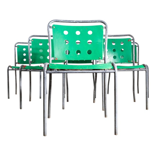 Vintage Swiss Stella Metal Garden Chairs by Burri, 1960s, Set of 6 For Sale