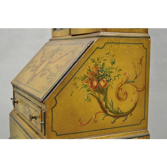 Wood Antique English Adams Style Distress Hand Painted Narrow Secretary Writing Desk For Sale - Image 7 of 18