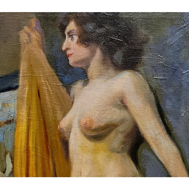 1930s Niels Peter Nielsen- Nude Female With Towel -1930s Oil Painting For Sale - Image 5 of 8