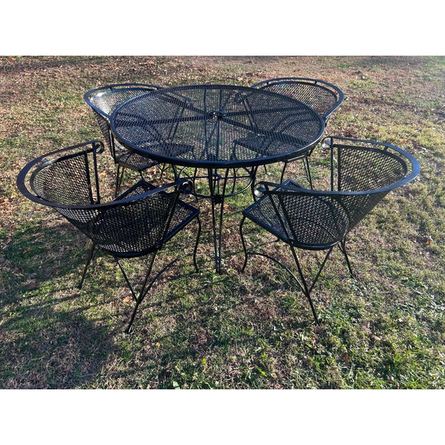 Perfect for your outdoor space! The table measures 42x29.5 and the chairs measure 17x24x29.5 Very durable No maker’s mark...