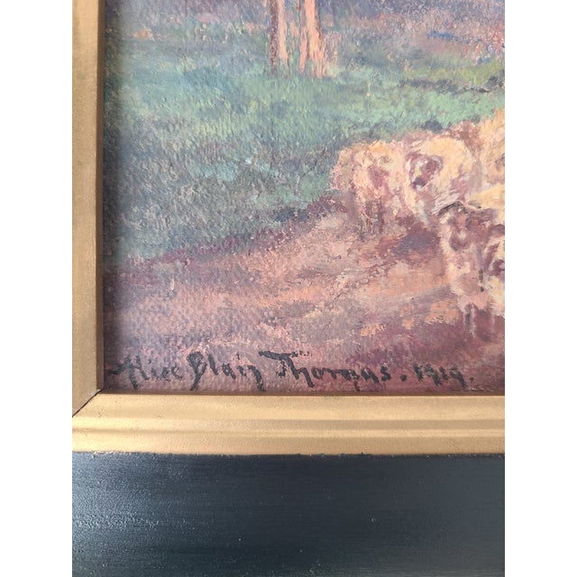 Yellow Alice Blair Pollard Antique Oil Painting Early California Pastoral Sunset With Sheep For Sale - Image 8 of 15