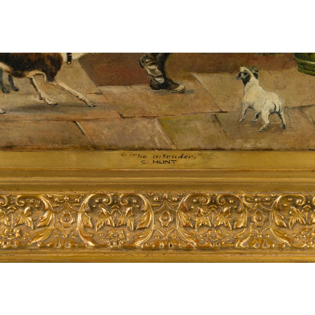English 19th Century Genre Painting by Charles Hunt Jr, Entitled The Intruder For Sale - Image 10 of 12