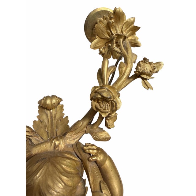 Pair of Antique 19c French Gilt Bronze Cherubic Light Sconces For Sale In Los Angeles - Image 6 of 8