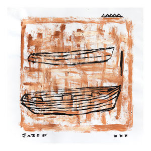 Two Canoes - Original Ochre-Brown Still Life Pop Art Painting by Gary John